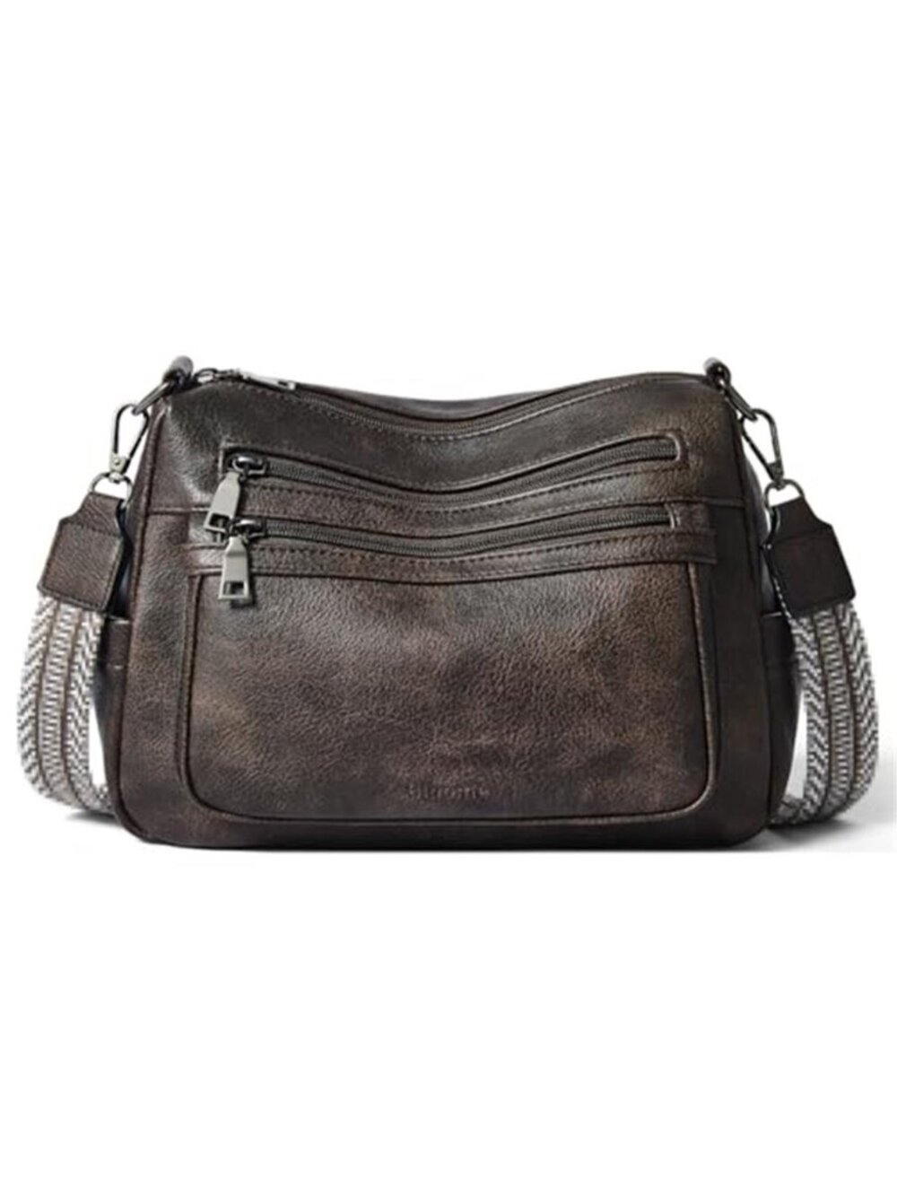 Womens Vegan Leather Crossbody Bag Wide Strap Multi Pocket Shoulder Purse Zip